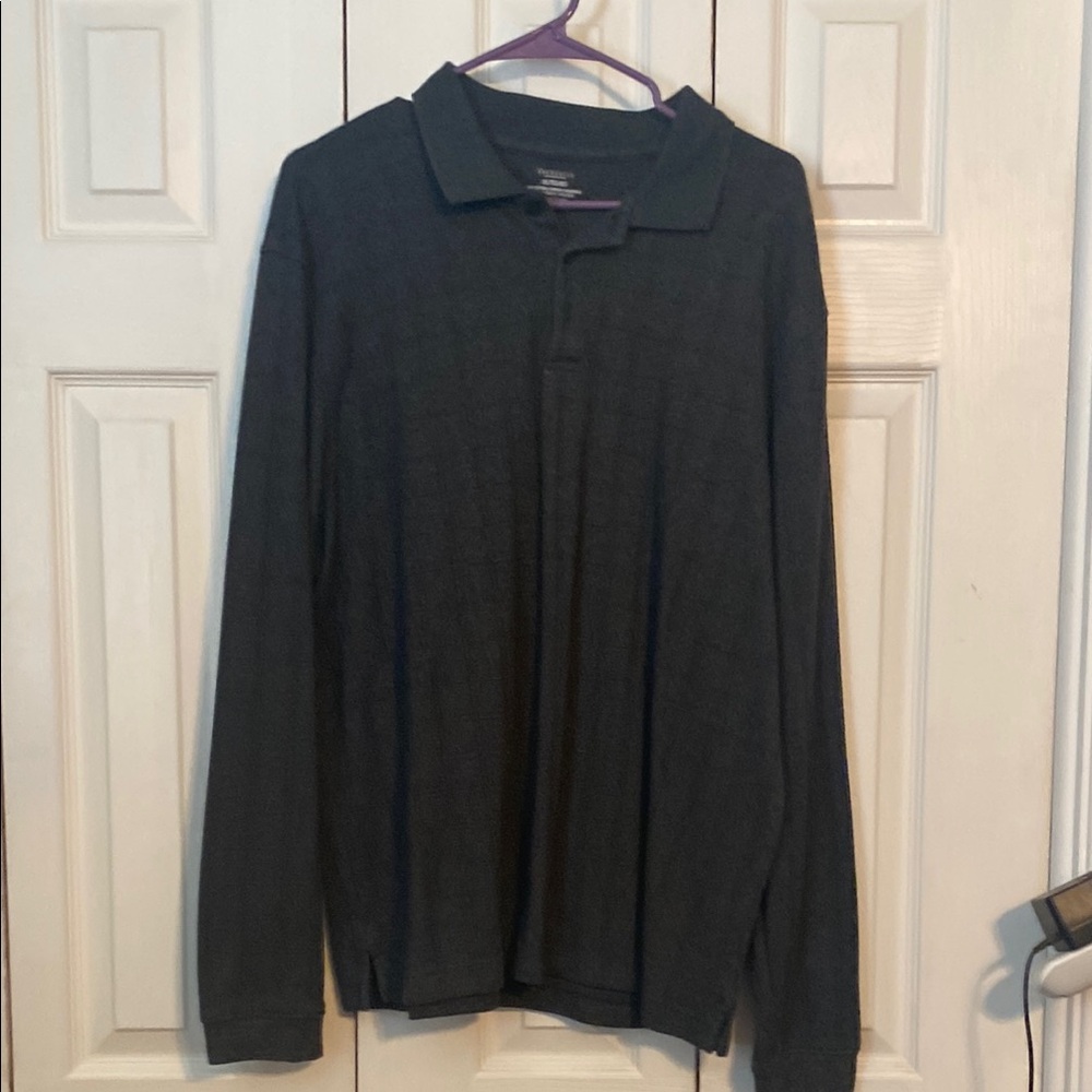 Dark gray Long-Sleeve Polo Shirt with Textured Fabric